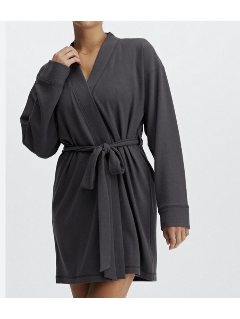 Fabletics Waffle Robe Women's XL Pewter Gray Long Sleeve Robe w/ Tie